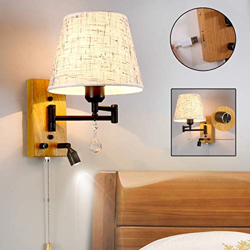 Luces de pared de dormitorio ajustables con pantalla textil blanca e interruptor de brillo 2