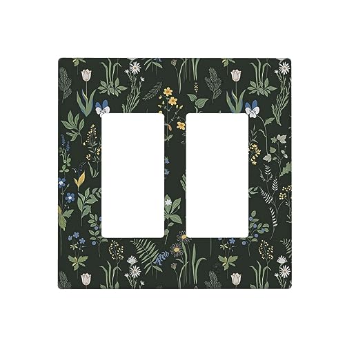 Plaque interrupteur double bascule vert foncé motif floral - 3