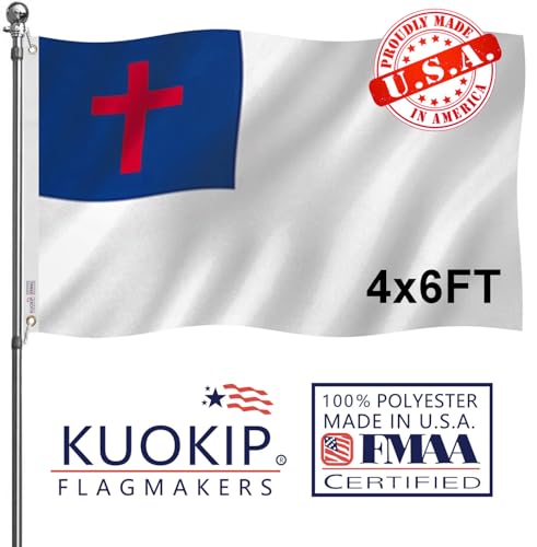 Double Sided Christian Flag 4x6 Made in USA Outdoor Heavy Duty 3-Ply Nylon Jesus Flag with White Starting Tape and 2 Brass Grommets