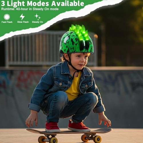 Image of Toddler Bike Helmet with LED Lights, Kids Helmet for Boys 2-6 Years, Adjustable Kids Bike Helmets Toddler Helmets for Bicycle Skateboard Scooter