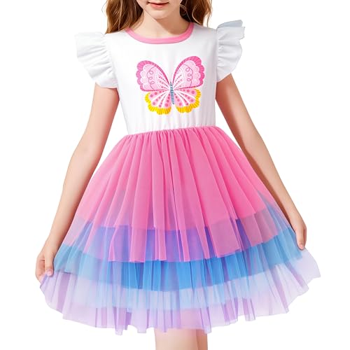LQSZ Girls Tulle Dresses Princess Flutter Sleeve Tutu Dress for Toddler Girl 3-12 Years