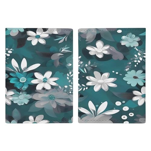 Teal Grey And White Floral Passport Holder Fashion Passport Cover Passport Protector Travel Document Organizer ID Card Protector Exquisite Passport Wallet Cover Credit Card Holder