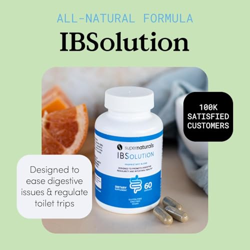 SuperNaturals IBSolution - Made in USA, Non-GMO, Gluten Free & Vegan (60 Capsules) - Digestive Gut Health Supplement With Psyllium Husk - Gas, Bloating, Diarrhea, Constipation Relief, Abdominal Pain