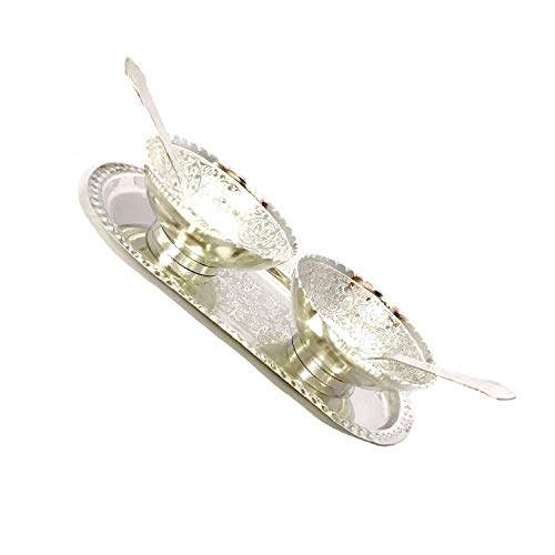 Dby Tradenet Dry Fruit Box Silver Color Plated Brass 2 Bowl 2 Spoon And 1 Tray Set Tray Sweet Mukhwas Supari Candy Chocolate Box Multipurpose Dry Fruit Set Serving Tray #TOP3