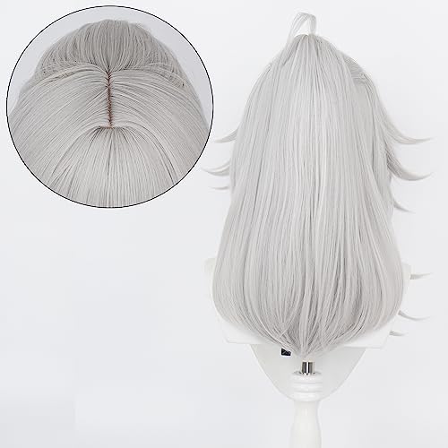 Image of Anime Silver White Wigs with Bangs and Ponytail Long Straight Wig Adult COS Yuan Cosplay Wigs Halloween,Christmas,Comic con,Game Show,Party