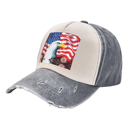 Bald Eagle Washed Baseball Caps Distressed Trucker Dad Hat Vintage Adjustable Outdoor Sports Golf Tennis Gray