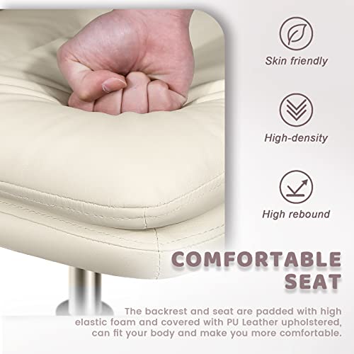 image for LEMBERI PU Leather Padded Desk Chair No Wheels, Armless Wide Swivel Ho