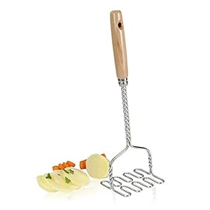 Metaltex 195100010 aardappelstamper met houten handvat verchroomd