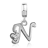 TGLS Letter N Initial Charms Alphabet Letter Dangle Beads Compatible With Pandora Charms Bracelets