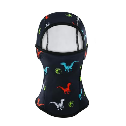 POMIJIAN Toddler Ski Balaclava Kids Winter Face Cover Boys Snow Hat Girls Neck Warmer Baby Snowboarding Hats (US Age 2 Years 8 Years A-Black-red Dinosaur)