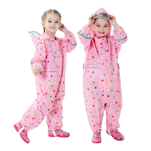 Image of Kids Rain Suit Toddler Boys Girls One Piece Raincoats Waterproof Coverall Baby Rain Jackets Zipper Rainwear 1-10 Years