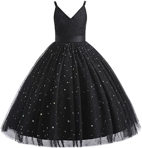 Doragirl Lace Girls Flower Dress Wedding Embroidered Princess Sparkle Tulle Birthday Party Dresses Pageant Evening Halloween Black