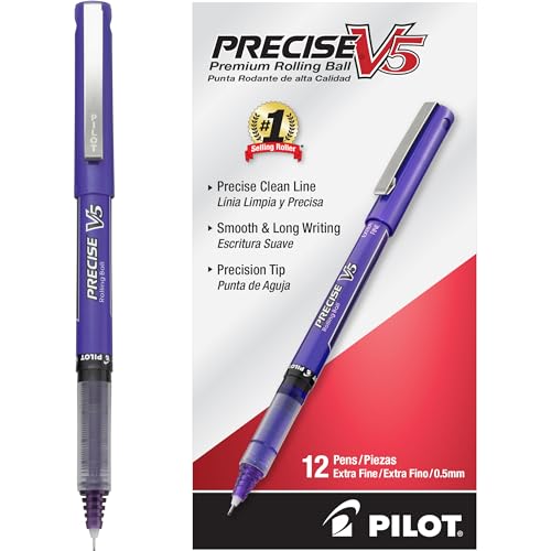 Pilot Precise V5 Rollerball Pens, Extra Fine Point 0.5 mm Purple Pen, Purple, Pack of 12