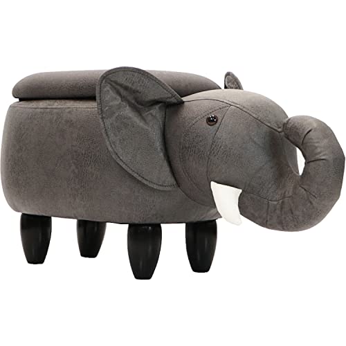 Image of Critter Sitters 15-In. Seat Height Dark Gray Elephant Animal Shape Storage Ottoman, Kids Furniture for Nursery, Bedroom, Playroom, and Living Room Decor, Multifunctional Cushioned Step Stool