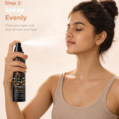 Image of Title: Karrot 24K Gold Face Toner & Mist 100ml for Golden Glow & Radiance - with 24K Gold Dust, Niacinamide, Apple Cider Vinegar, Carrot Seed & 5 Ceramides, Derma Tested, pH Balanced