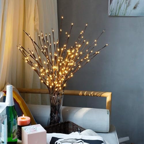 Image of DK177 2 Pack Led Branch Light Battery Operated Lighted Branch Vase Filler Willow Tree Artificial Little Twig Power Sliver 30 Inch 20 LED for Home Romantic Decoration (Sliver-Color)