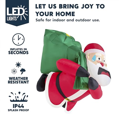 Joiedomi 3.5 FT Christmas Inflatable Santa with Gift Bag, Blow Up Xmas Inflatables Window Breaker Broke Out with Build-in LEDs for Xmas Party, Outdoor Indoor Yard Lawn Decor