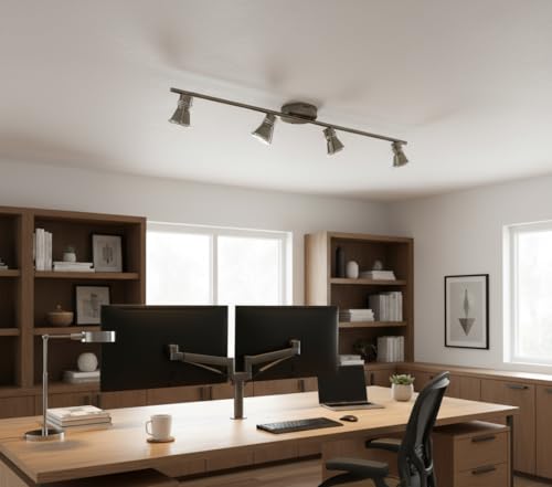Image of 4-Light Dimmable LED Track Lighting Kit, Industrial Gunmetal Flush Mount Ceiling Spotlight, Adjustable Heads with Directional Lighting (LED Bulbs Included)