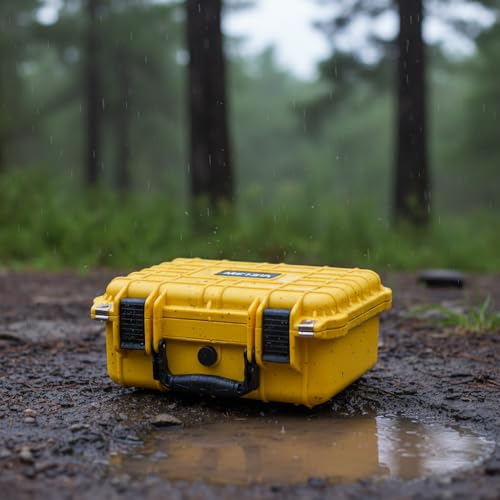 Image of MEIJIA Portable All Weather Waterproof Protective Case,Hard Case,Camera Case With Customized Fit Foam,Fit Use of Drones,Camera,Equipments,Pistols,13.35 x11.63x5.98inches (Yellow)