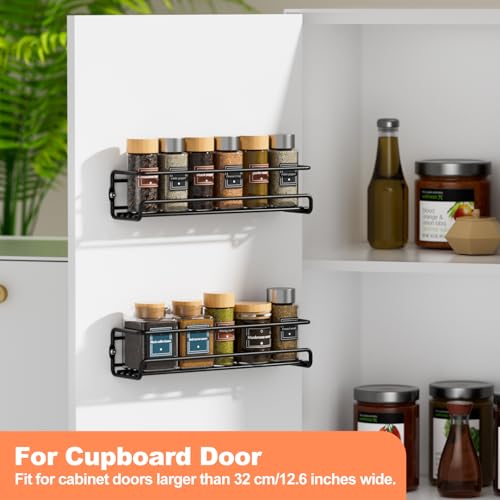 Priksia Wall Spice Rack, Set of 2 Spice Organisers, No Drilling, Hanging Metal Spice Holder with Self-Adhesive and Screws for Spice Jars, Kitchen Cabinet, Pantry Door - Image 5