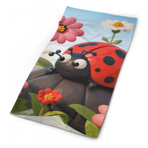 Cartoon Ladybug Flower Neck Gaiter Face Cover Scarf, Breathable Sun Balaclava for Skiing Fishing Hiking Cycling2