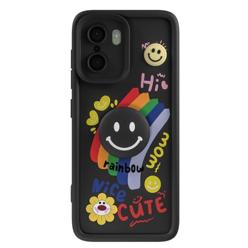 Image of Pikkme Back Cover for OnePlus 15R 5G | Soft Silicone| Cute Rainbow Smile & 3D Cartoon Flower Design | Shockproof Raised Camera Protection Bumper Case (Black)