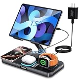 30W Foldable Charging Station for Multiple Devices, iPad Charging Station with Clock Display & Night Light for iPhone 17 Pro Max/16/15/iWatch 11/Air-pods 3/iPad 2025/Tablet Stand Holder