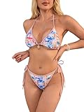 SOLY HUX Women's Bathing Suits Allover Print Halter Triangle Tie Side Bikini Sets Two Piece Swimsuit Multicoloured Printed Small
