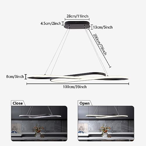 Image of Led Pendant Light, Modern Chandelier,Dimmable Black Led Chandelier for Dining Room Light Fixture Over Table Modern Kitchen Island Lighting with Remote,Height Adjustable Ceiling Lamps
