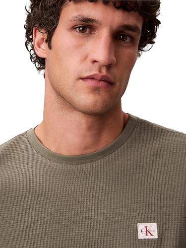 Calvin Klein Herren Langarmshirt Waffle Badge Tee mit Rundhalsausschnitt, Grün (Dusty Olive), S – Ansicht 3