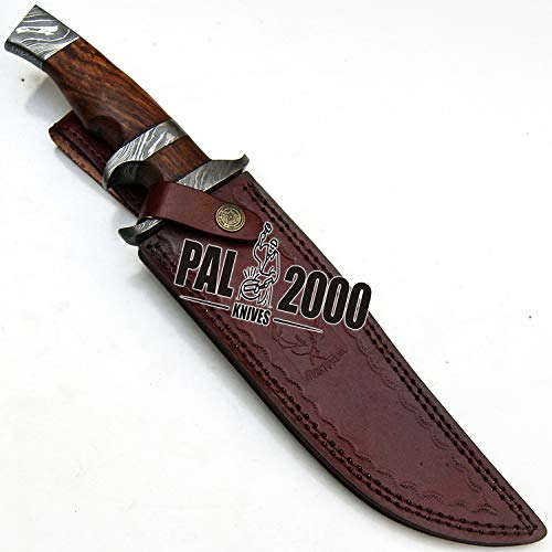 PAL 2000 KNIVES Custom Handmade Damascus Steel 13 Inches Hunting Knife - Sub Hilt Rose Wood Handle With Sheath 9571
