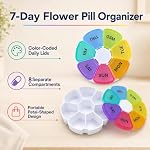 7-Day Organisateur de pilules de fleurs, grands compartiments quotidiens pour les vitamines, suppléments, huile de poisson, arc-en-ciel