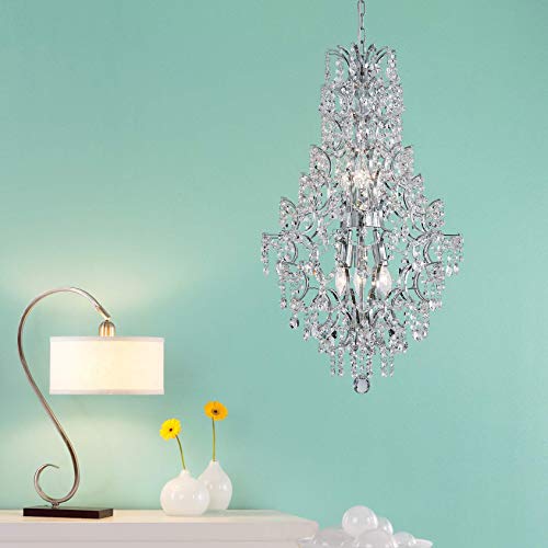 Modern Pendant Chandelier Crystal Raindrop Lighting Ceiling Light Fixture Lamp For Dining Room Bathroom Bedroom Livingroom 6 E12 Bulbs Required D17 In X H31 In #TOP3