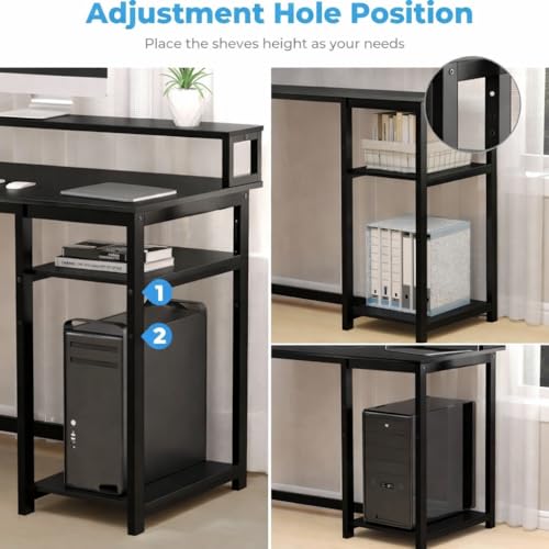 Image of Study Table with Monitor Stand| Small Home Office Desk with Ergonomic Monitor Stand| Reversible Computer Desk| Modern Study Desk| Laptop Desk| Black| 120x60x75 CM