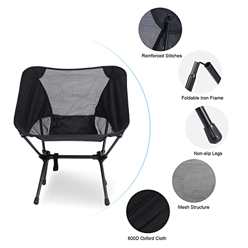Yssoa, Ultralight Portable, Lightweight Foldable Chair For Backpacking For Outdoor Camp, Travel, Picnic, Hiking, 176 Lbs Capacity, Black, 1-Pack #TOP6