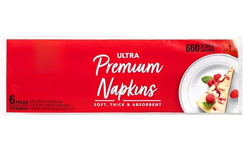 Ultra Premium Napkins, 2-Ply, Soft Thick & Absorbent, 660 Count, 6 Packs, 13 x 12.7 Inches