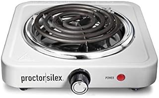 Proctor Silex Electric Single Burner Cooktop, Compact and Portable, Adjustable Temperature Hot Plate, 1200 Watts, 34106, White & Stainless
