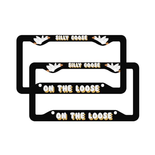 2 Pack Silly Goose On The Loose License Plate Frames Stainless Steel Cute License Plate Holders Covers with Screws Fasteners Caps