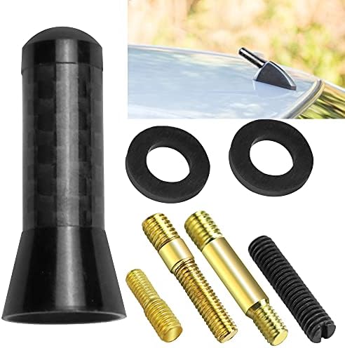 SPEACOUR 1 PCS Car Short Antenna Aluminum Alloy Short Car AM Antenna Carbon Fiber Car Stubby Aerial Antenna Universal 3.5cm Short Radio Aerial Mast with Screws and Rubber Rings for Most Cars