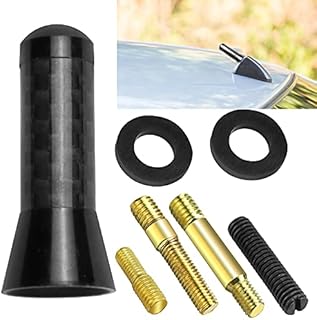 SPEACOUR 1 PCS Car Short Antenna Aluminum Alloy Short Car AM Antenna Carbon Fiber Car Stubby Aerial Antenna Universal 3.5cm Short Radio Aerial Mast with Screws and Rubber Rings for Most Cars