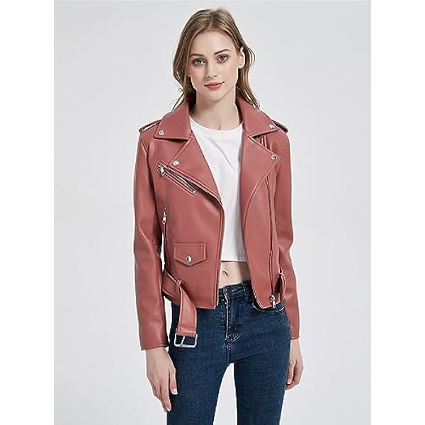 Adhdyuud Herfst Vrouwen Beige Motor Biker Jacket Casual Zwarte Zakken Riem Lederen Jas Jas