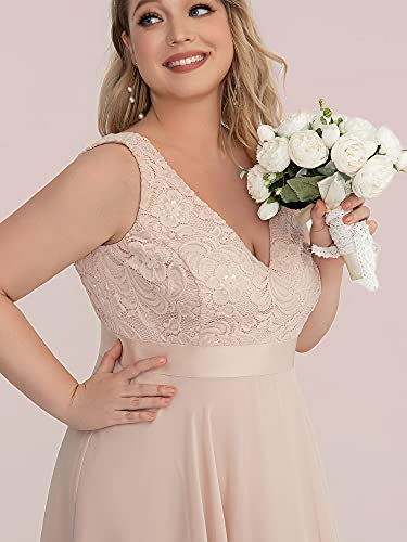 Image of Ever-Pretty Plus Women's V Neck Sleeveless Asymmetric Hem Lace Chiffon Short Summer Plus Size Wedding Guest Dresses