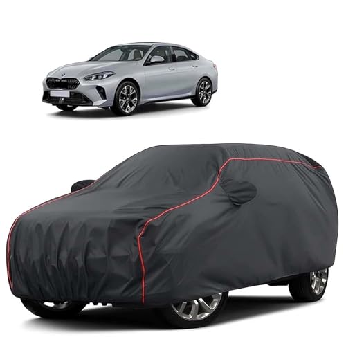 Image of Sulfar 100% Water Resistant Car Body Cover Compatible with Mirror for BMW 2 Series Gran Coupe (Triple Stitched, Full Bottom Elastic, Dark Grey Tafetta with Red Piping)