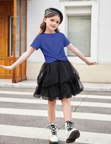 Image of Arshiner Girls Casual Tie Dye Short-Sleeve T-Shirt Cute Print Summer Blouse for Girls Twist Front Tunic Tee Tops