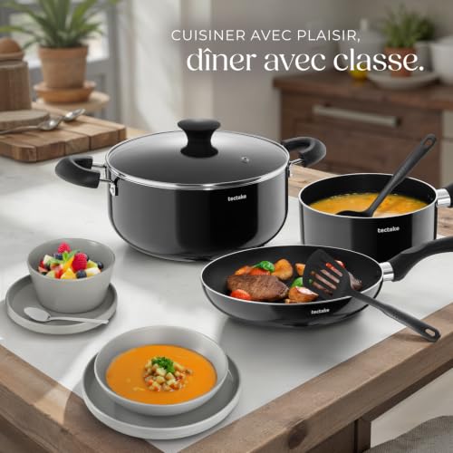 Set de cuisine 6 places service 24 pièces empilable faïence aluminium induction antiadhésif - vue 9