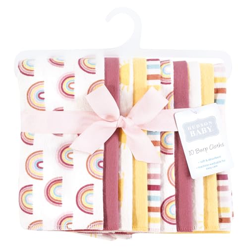 Image of Hudson Baby Unisex Baby Cotton Poly Flannel Burp Cloths, Sunshine and Rainbows 10 Pack, One Size