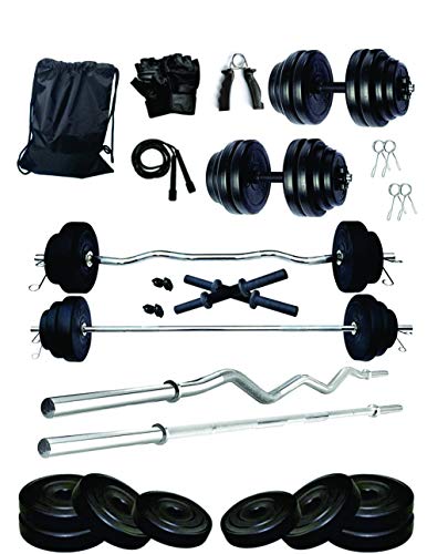 FitBox Sports Intruder 20 Kg Home Gym Barbell, Curl & Dumbbells Rod With Gym Accessories