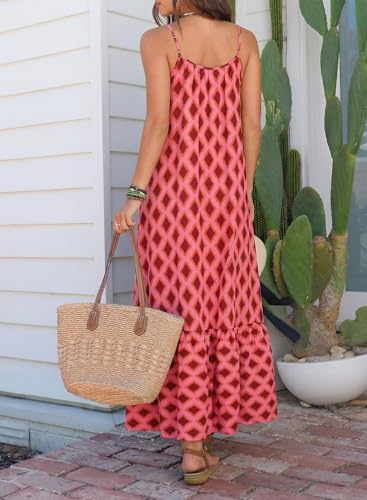 Image of Dokotoo Women Summer Dresses Scoop Neck Ruffle Flowy Boho Maxi Dress