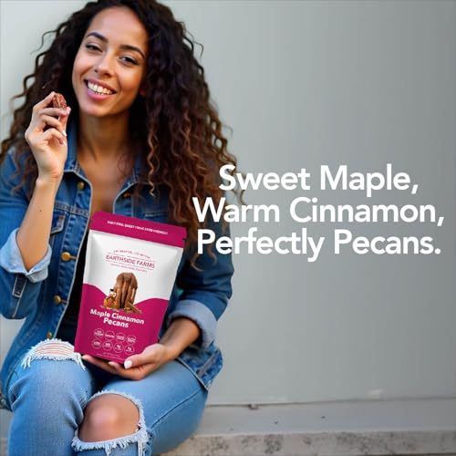 Image of Earthside Farms Maple Cinnamon Pecans Snack Packs, No Sugar Added Keto Friendly Nuts, Vegan Gluten Free Non GMO Plant Protein Treat, 4oz Resealable Snack Bags, 3 Count