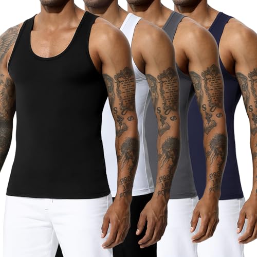 Casey Kevin Debardeur Homme D'été sans Manches Débardeur Musculation Sport Maillot de Corps Amincissant Respirant Tank Top Lot de 4